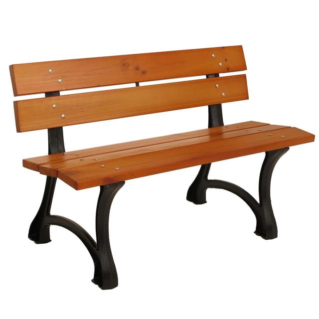 Gartenbank MCW-O20, Sitzbank Parkbank Holzbank 2-Sitzer, Gusseisen Holz Kiefer, 125cm ~ teak