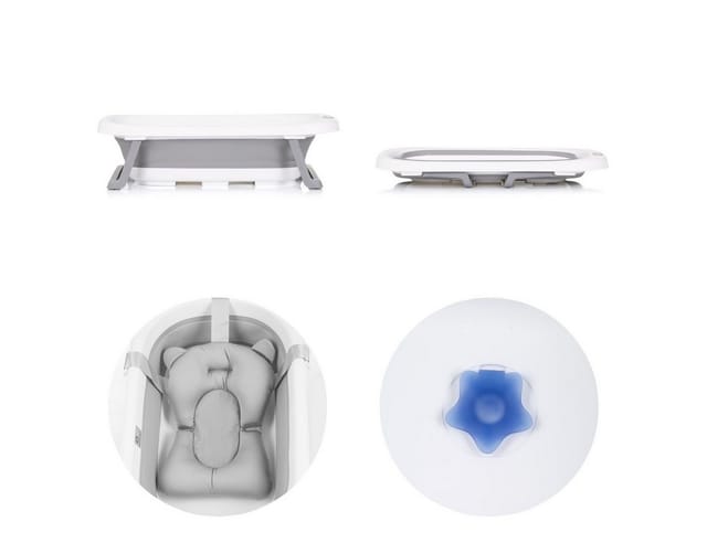 Chipolino Babywanne Isla mit Badekissen faltbar, integrierter Wasserablauf grau