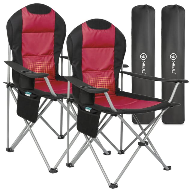 HOMECALL Klappbar Campingstuhl, Hochlehner Angelstuhl, mit Getränkehalter, rot/schwarz