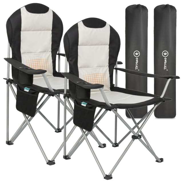 HOMECALL Klappbar Campingstuhl, Hochlehner Angelstuhl, mit Getränkehalter, weiß/schwarz