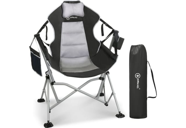 HOMECALL Campingstuhl Stühleschaukelstuhl Faltbare Hängestuhl (Biz 180 KG, mit verstellbarer Rückenlehne, Lordosenstütze und Kopfstütze), Dunkelblau