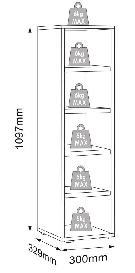 VCM Holz-Schuhschrank Maße: B. 30 x H. 110 x T. 33 cm Allzweckschrank 5 Fächer 1 Drehtür - Salia Breite 30 cm