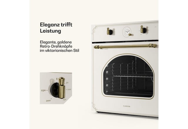 Victoria Einbaubackofen Retro-Design 9 Funktionen 50-250°C elfenbein Elfenbein