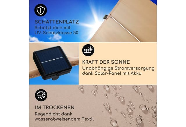 blumfeldt Bayonne Sonnenschirm 130 x 180 cm Polyester UV 50 Solar LED Taupe