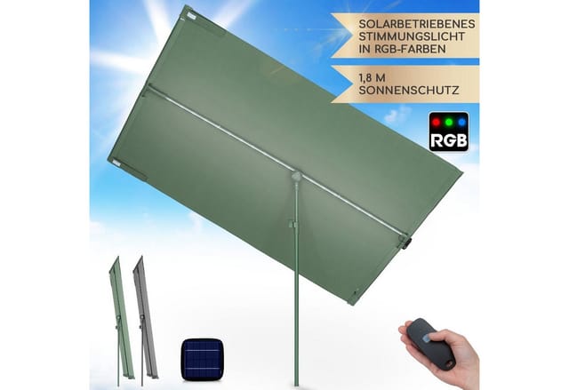 blumfeldt Bayonne Sonnenschirm 130 x 180 cm Polyester UV 50 Solar LED Grün