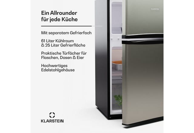 Big Daddy Cool Kühl-Gefrierkombination 61/25 Liter 2 Ebenen Edelstahl