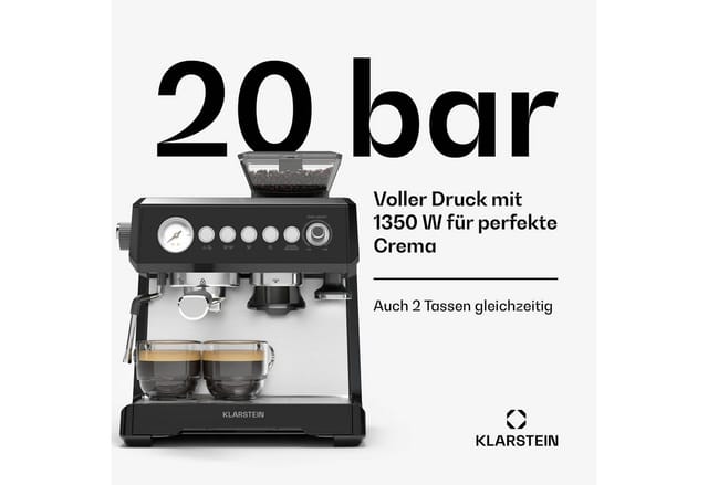 GrandPresso Espressomaschine Präzisionsmahlwerk Dampfdüse Siebträger Druckanzeige 20 bar Schwarz