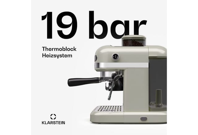 Bella Café Espressomaschine Vintage Mahlwerk 19 bar Milchschaum 2 Tassen 1550 W Creme
