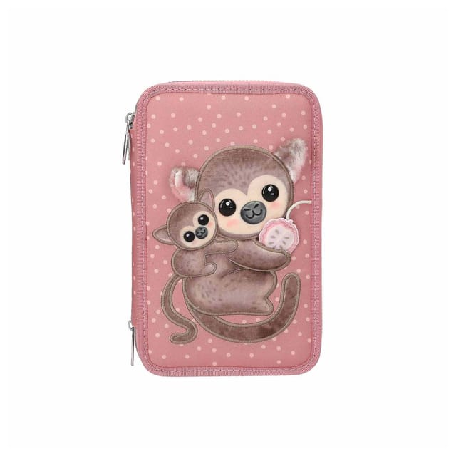 Depesche 3-Fach Federtasche mit Affen-Applikation JUICY inkl. Stifte TOPModel 7,5 x 13 x 20 cm