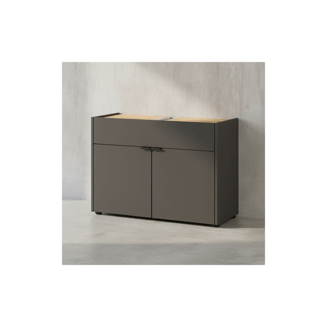 Stoßfester Unterschrank mit Siphonaussparung, 80x34x60, Easy-Clean, "Avis" Kollektion. Farbe: Anthrazit-Beige Kadima Design