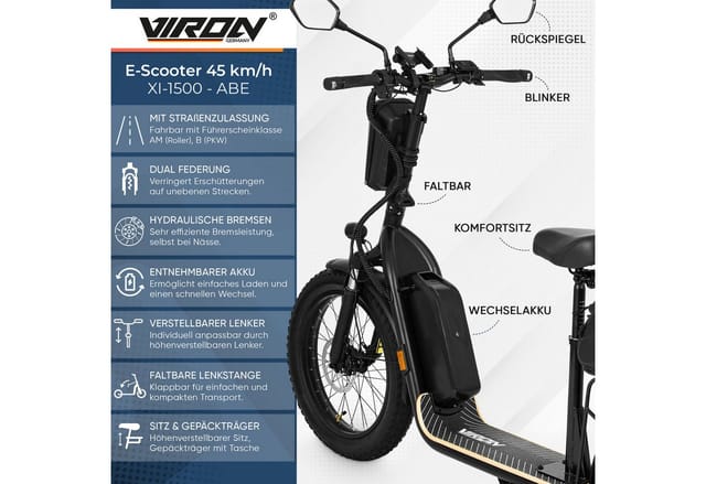 VIRON E-Scooter - XI-1500-EEC - schwarz, 15Ah
