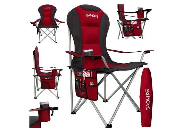 24MOVE® Campingstuhl Salvador faltbar Camping Klappstuhl gepolstert inkl. Tragetasche, bis 150kg belastbar, rot