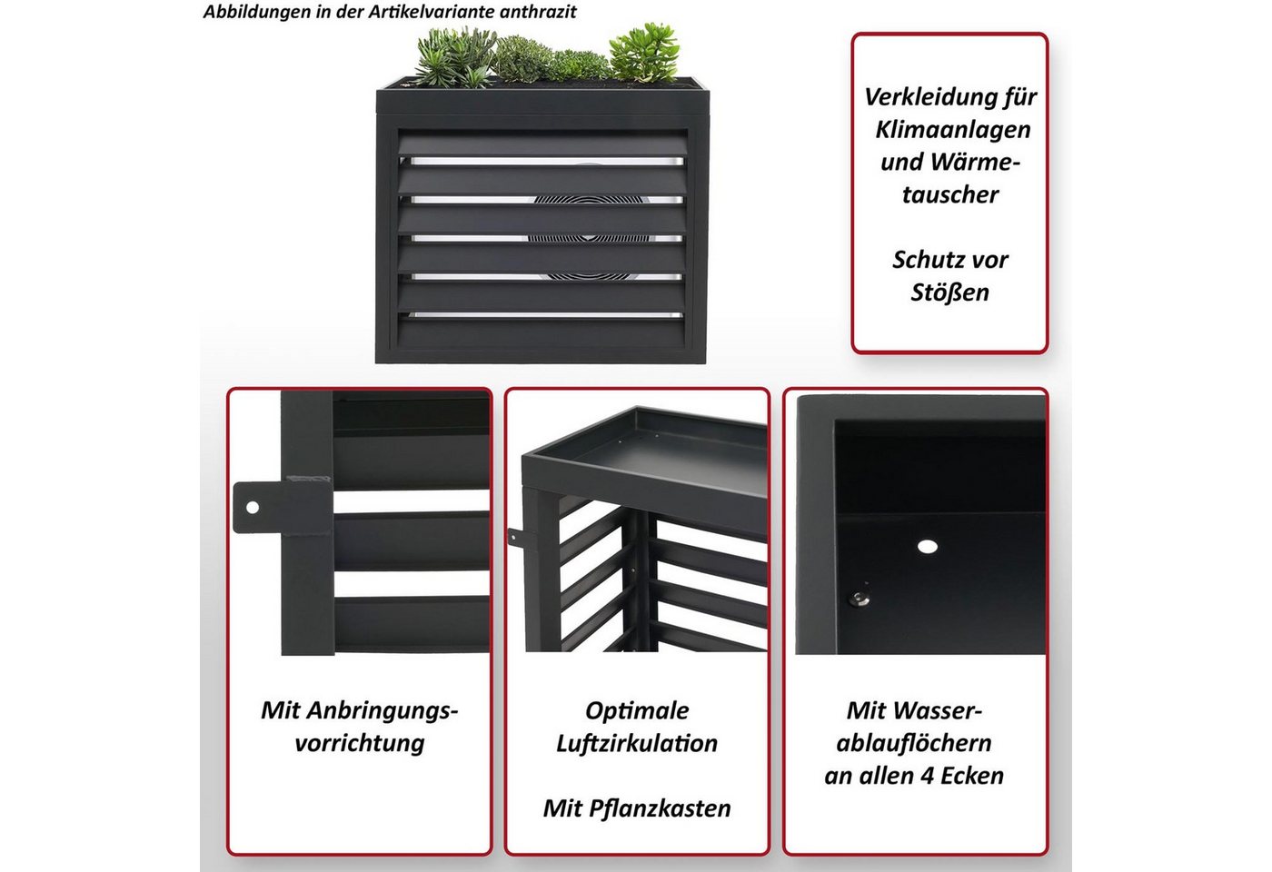 Verkleidung für Klimaanlage/Wärmepumpe MCW-O43, Abdeckung Schutzgitter Pflanzkasten, Metall 80x90x38cm ~ grau-weiß Bild 4