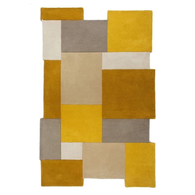 Handgetufteter Wollteppich "Thames Eva" - Geometrisch & Modern. Farbe: Senfgelb, 120x180 cm Kadima Design