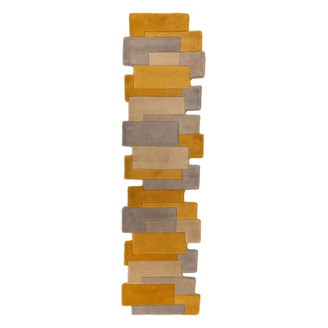 Handgetufteter Wollteppich "Thames Eva" - Geometrisch & Modern. Farbe: Senfgelb, 60x230 cm Kadima Design