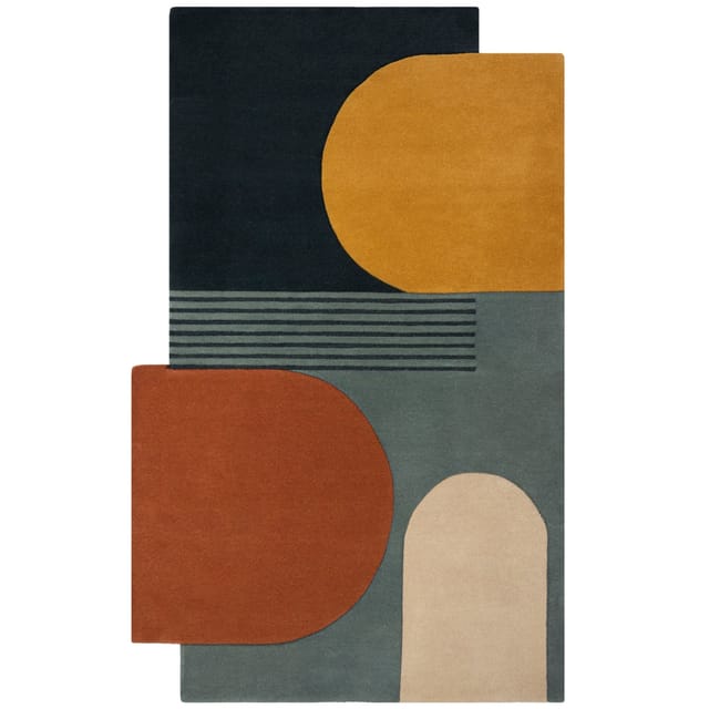 Abstrakt-Geometrischer Wollteppich "Thames Lily" - Farbe: Türkis, 120x180 cm Kadima Design