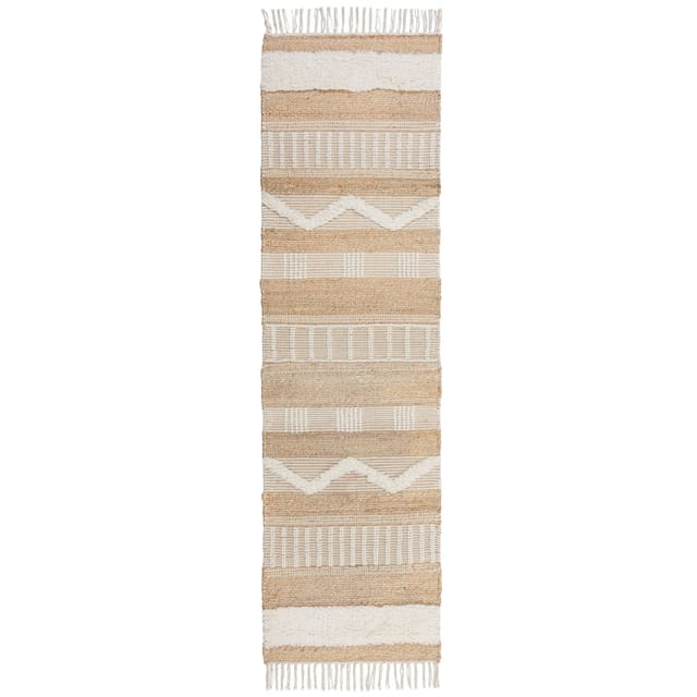 Handgewebter Naturteppich in Skandi-Tönen "Wharfe". Farbe: Braun-Beige, 60x230 cm Kadima Design
