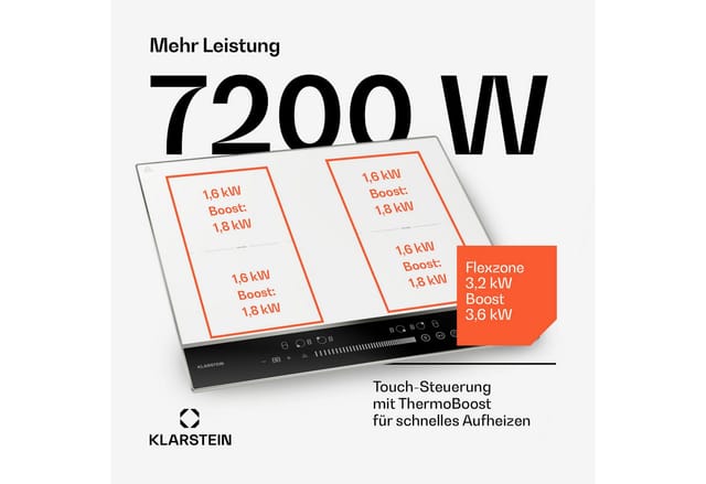 DualTone Flex Induktionskochfeld Flex Zonen LED Display Slider Control 7200 W Weiß