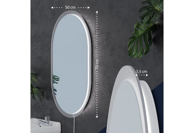CLP Badspiegel Karishma mit Beleuchtung 70x50 cm, Anti-Beschlag Badezimmerspiegel, Wandspiegel dimmbar, 3 Licht-Modi, mit und ohne Bluetooth