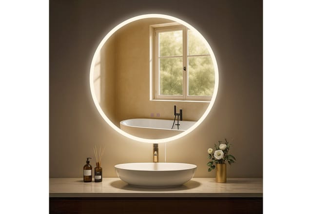 CLP Badspiegel Laconia mit Beleuchtung, Bluetooth-Lautsprecher, Anti-Beschlag Badezimmerspiegel, runder Wandspiegel LED dimmbar, 3 Licht-Modi