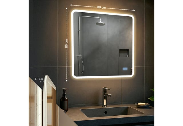 CLP Badspiegel Jericho mit Beleuchtung, Bluetooth-Lautsprecher, Anti-Beschlag Badezimmerspiegel, Wandspiegel LED dimmbar, 3 Licht-Modi