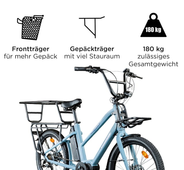 Zündapp Longtail M400 E Bike Lastenrad bis 180 kg 24 Zoll Elektrofahrrad 160-195 cm Mittelmotor Cargo Elektro Fahrrad 7 Gänge Pedelec