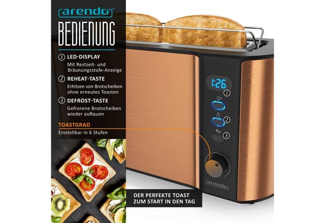 Arendo Frühstücksset 2 teilig, Wasserkocher, Toaster, Kupfer