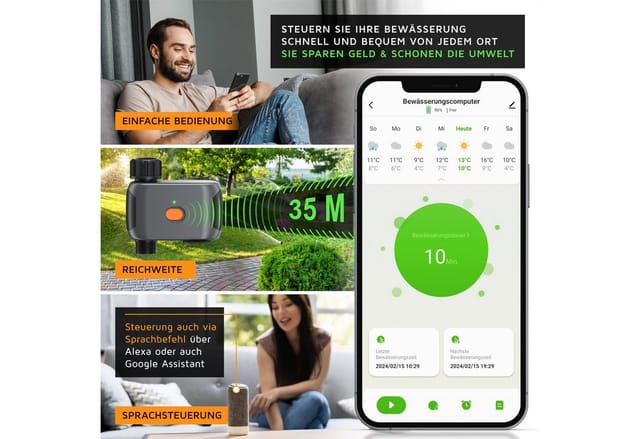 Brandson Bewässerungssteuerung mit WLAN, Bewässerungscomputer, Wifi Timer, automatische Gartenbewässerung