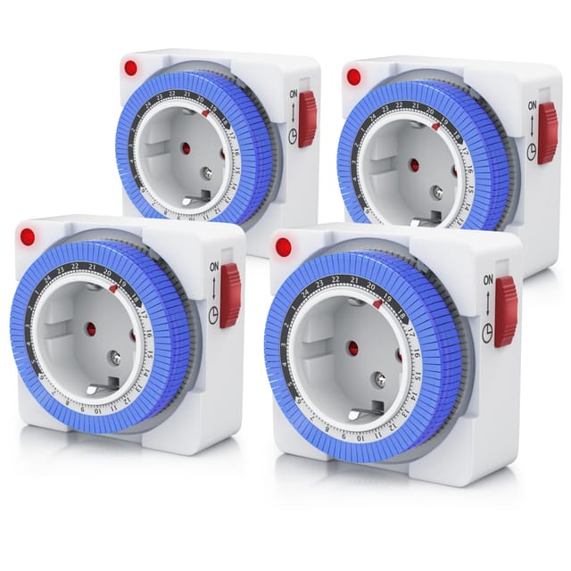 BEARWARE 4x Zeitschaltuhr, mechanisch, 24h, kompakt, 15 min. Zeitintervalle, Kinderschutzsicherung
