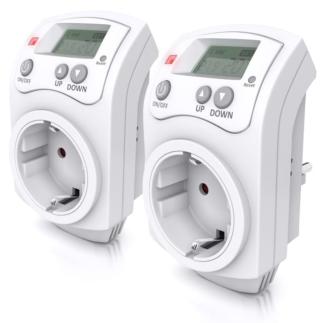 BEARWARE 2x Steckdosen-Thermostat, max. 3680 W, programmierbar von 5°-30°C LCD Display mit Statusanzeige