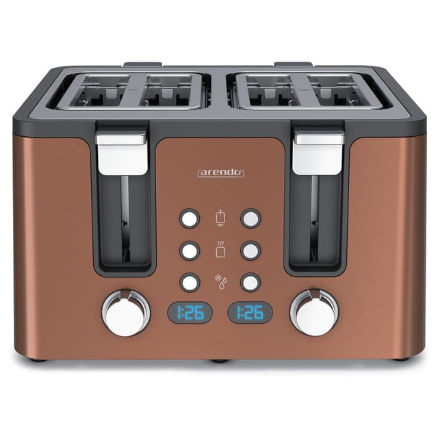 Arendo Toaster, 4 kurze Schlitze, für 4 Scheiben, 1750 W, Automatik, Edelstahl, Wärmeisolierendes Doppelwandgehäuse