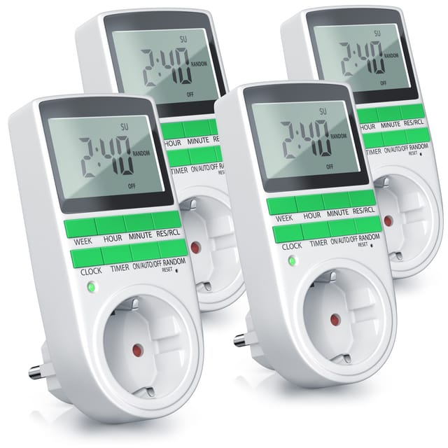 BEARWARE 4x Zeitschaltuhr, digital, programmierbar, LCD Display, Steckdosen Timer, max. 3680W