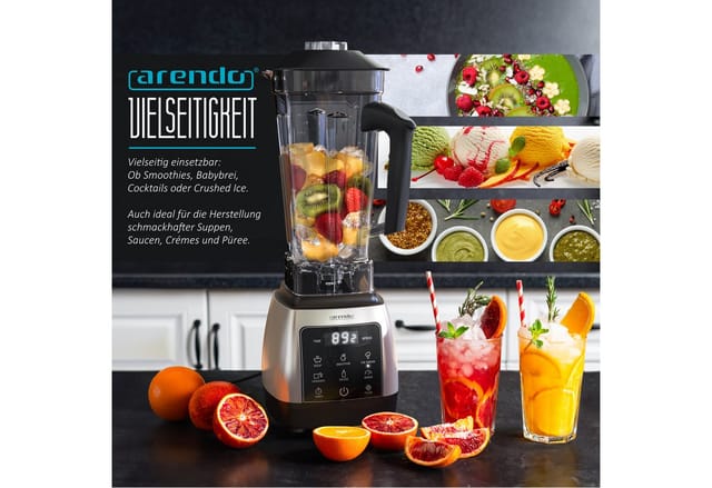 Arendo Standmixer Hochleitungsmixer 2000 W mit Touchpanel, max. 24.000 U/min, 2000 W, Mixer mit Pulsfunktion, Timer, 5 Programme, Mixer mit Display