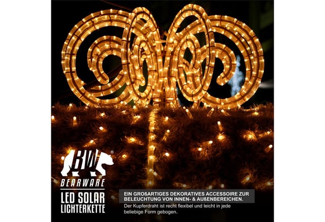 BEARWARE 3x LED-Lichterkette, Solar 10m warmweiß, Innen & Außen, Solarpanel mit Akku, 100 Leds, IP44