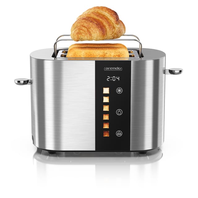 Arendo Toaster Edelstahl, Kurzschlitz, Touch Display, Bräunungsgrad- & Restzeitanzeige, 2 Schlitze, 2 Scheiben, 800 W, Brötchenaufsatz, wärmeisoliert
