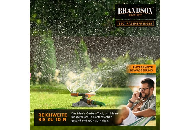 Brandson 4x Kreisregner Garten Sprinkler, 360° Rasensprenger, 3 Arm Rasensnsprikler rotierend, 21 cm lang, Sprenger Bewässerungssystem, Bewässerungsanlagen, Gardena kompatibel