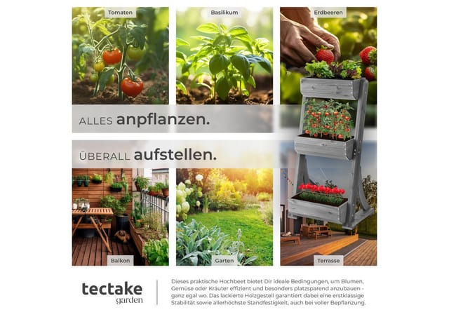 tectake® Vertikalbeet, 3 Etagen, wetterfest und standsicher, inklusive Pflanzvlies, 60 x 49 x 140 cm