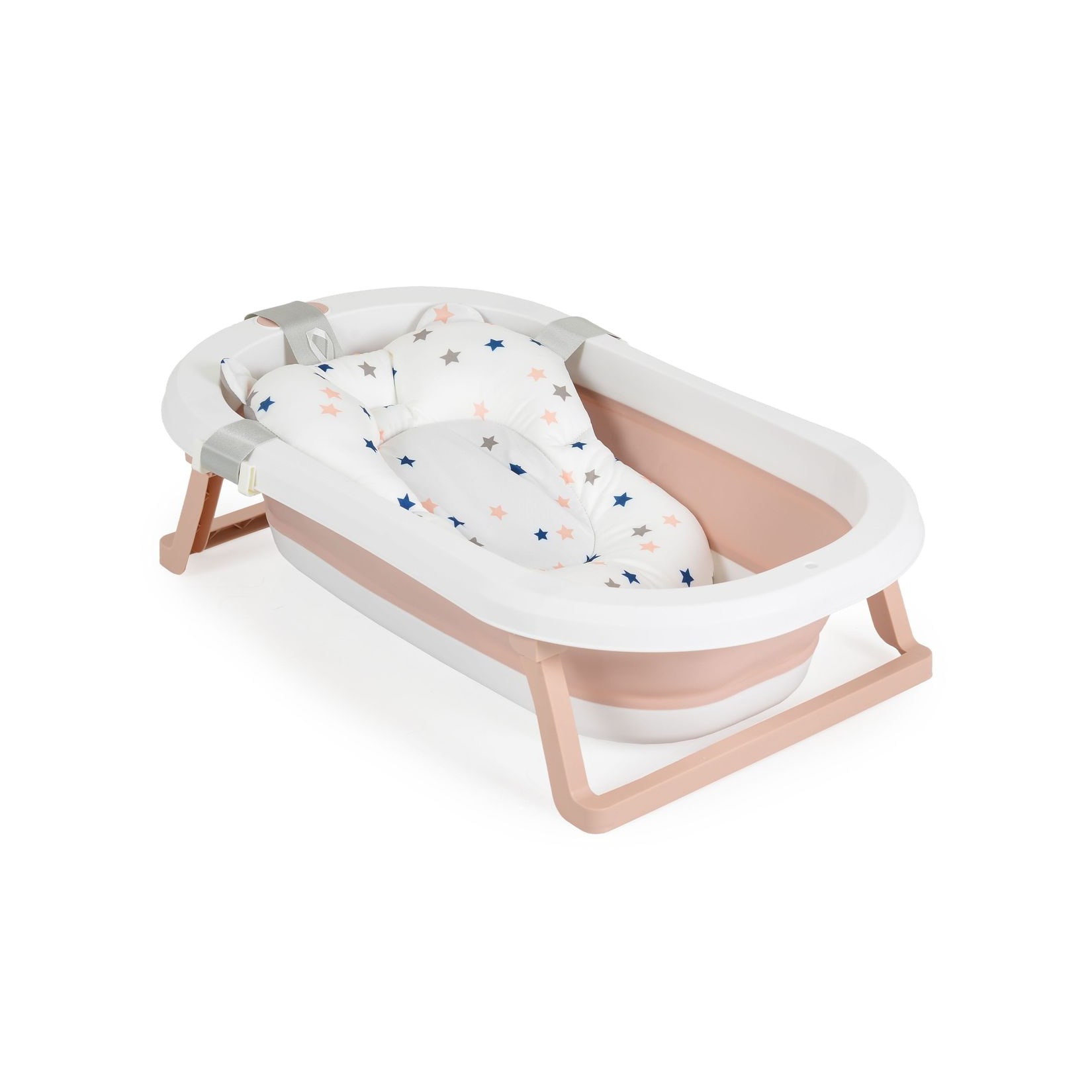 Moni Babybadewanne Palma faltbar 3-teilig Badekissen Schwamm Ablaufloch Stöpsel rosa