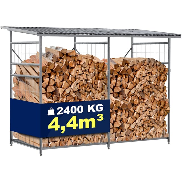 CLP Brennholzregal Macon, wetterfest mit Dach frei wählbarer Neigung, feuerverzinkter Stahl für 2,2m³ oder 4,4m³ Kaminholz, Holzlager