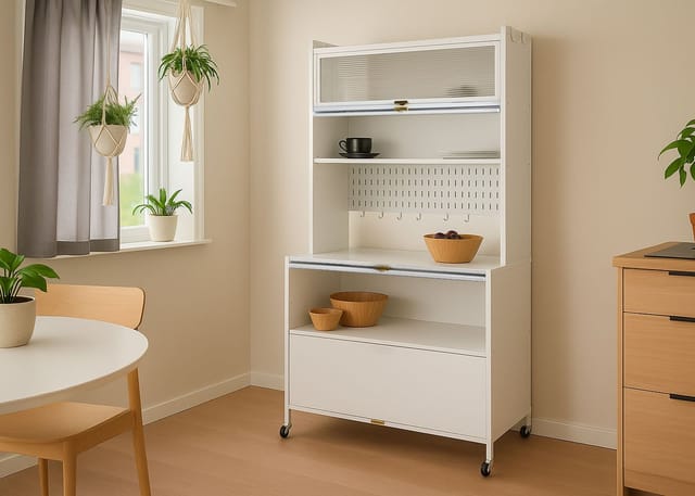 Küchenschrank MCW-O53, Küchenregal Schrank Arbeitsplatte Schrankfächer rollbar Metall 175x80x42cm ~ weiß