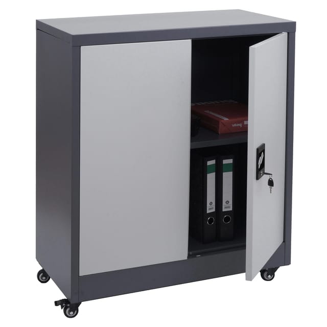 Aktenschrank MCW-O50, Büroschrank Stahlschrank mit Rollen, 2 Türen abschließbar, Stahl 98x80x40cm ~ dunkelgrau hellgrau
