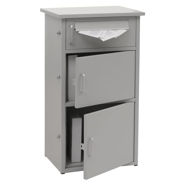 Paketkasten MCW-O51, Paketbox Paketfach Paketstation Briefkasten 3 Fächer, Stahl 89x49x38cm ~ hellgrau
