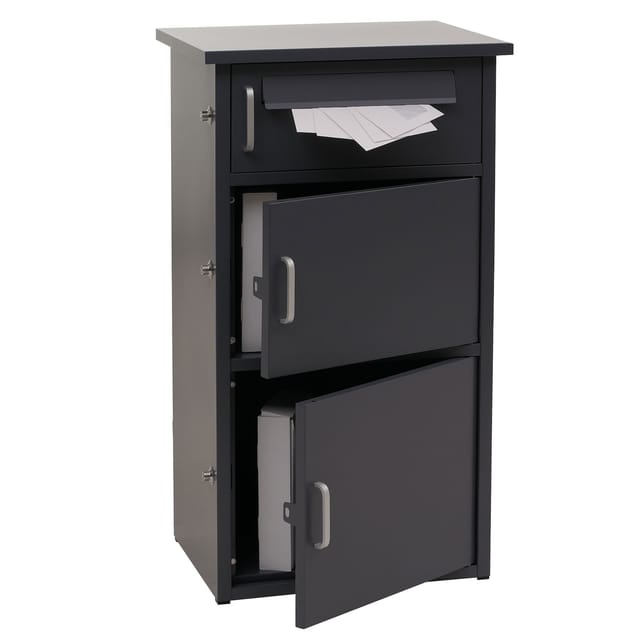 Paketkasten MCW-O51, Paketbox Paketfach Paketstation Briefkasten 3 Fächer, Stahl 89x49x38cm ~ dunkelgrau