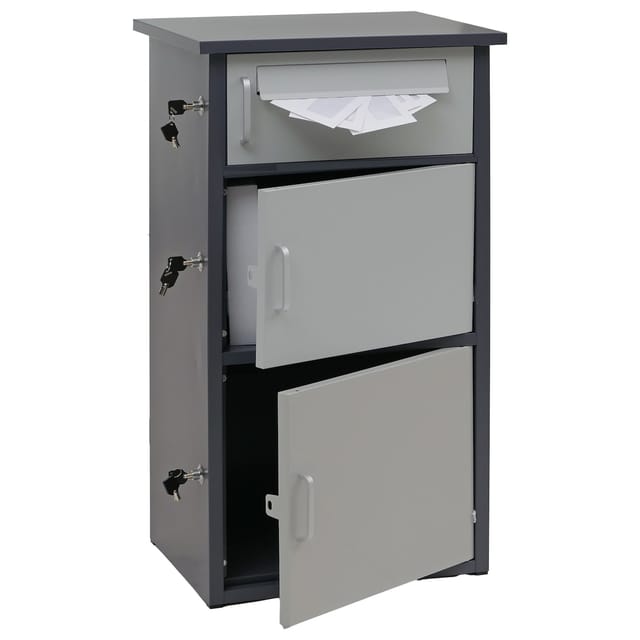 Paketkasten MCW-O51, Paketbox Paketfach Paketstation Briefkasten 3 Fächer, Stahl 89x49x38cm ~ dunkelgrau/hellgrau