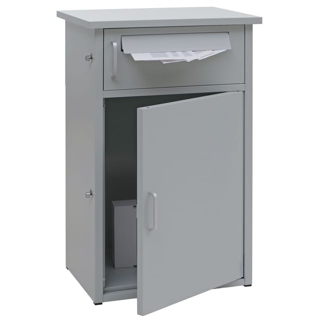 Paketkasten MCW-O51, Paketbox Paketfach Paketstation Briefkasten 2 Fächer, Stahl 78x49x38cm ~ hellgrau