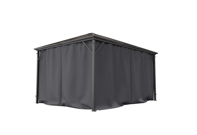 GARMIO® Pavillon 3x4m Garten Überdachung mit Polycarbonat - Dach & Moskitonetz, Seitenteile wasserdicht in anthrazit, mit Metallgestell & Aluminiumrahmen, für Outdoor