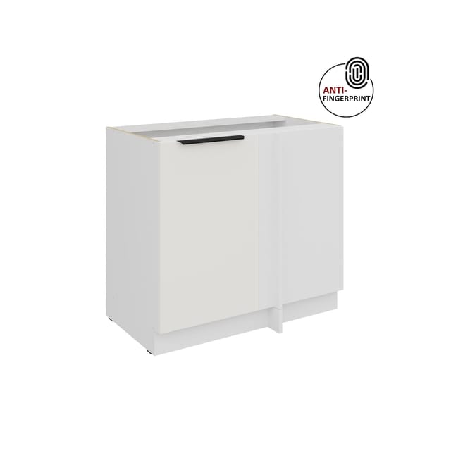 Küchen Eckschrank 105cm Küche ARIA Weiss ultra matt Anti Fingerprint Küchenzeile