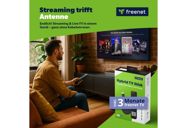 freenet TV 3in1 Hybrid Stick, Android TV, DVB-C/T2, 3 Mon. freenet TV