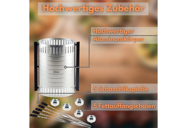 Zilan Kebap Maker Schaschlikspieß Schaschlik Grill mit Fettauffangschale 5 Spieße
