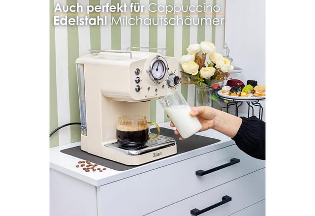 Zilan Espressomaschine mit Milchaufschäumer Siebträgermaschine 15 bar 1.25L gelb